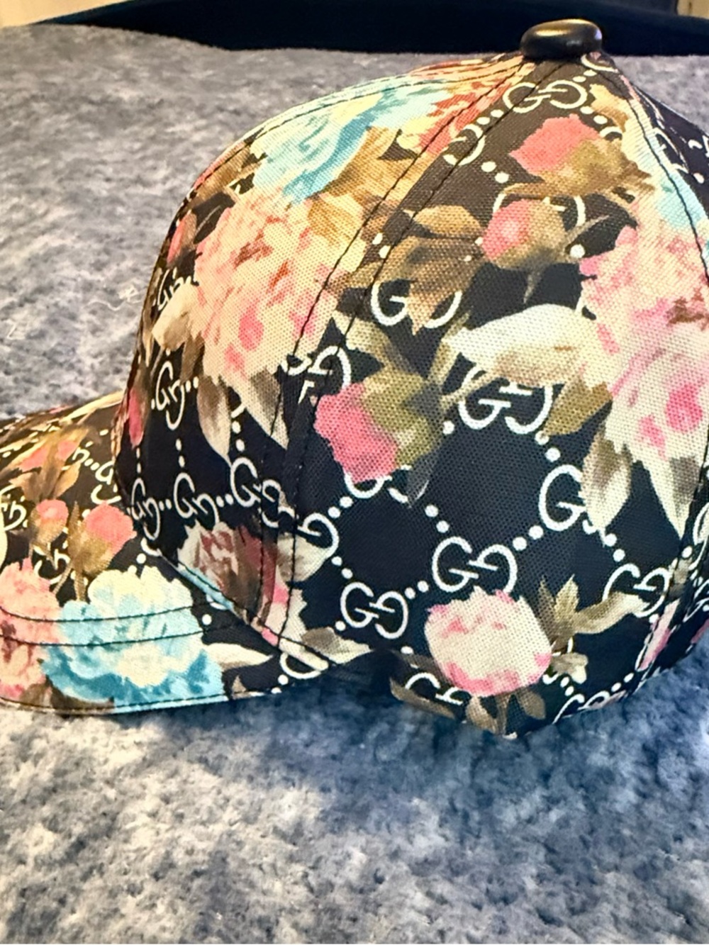 GG all over Blooms floral multi-color baseball cap hat Supreme canvas black NEW - Picture 8 of 13